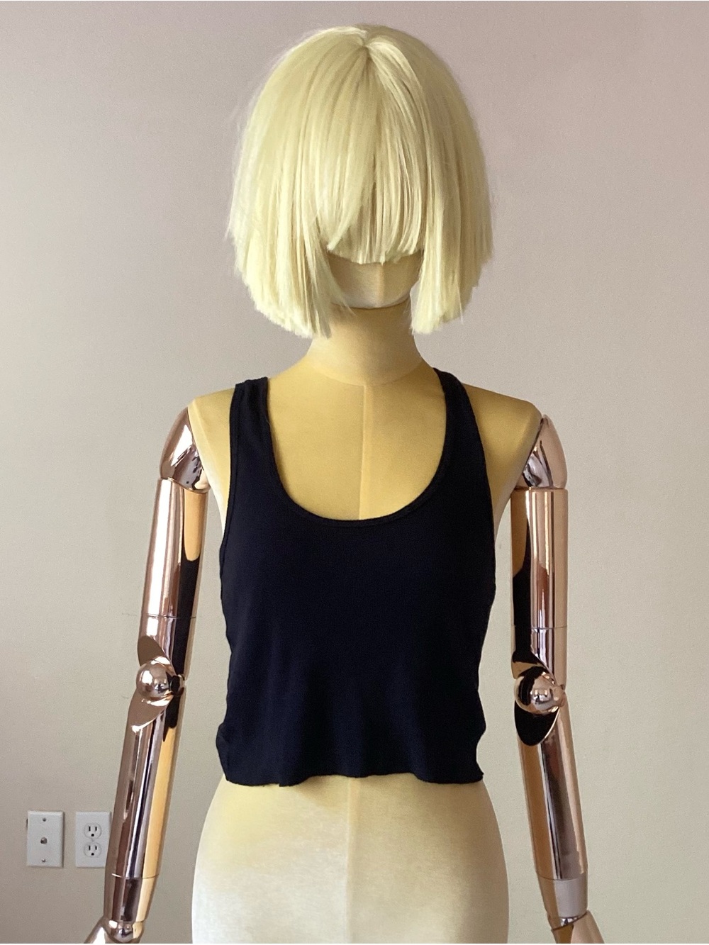Eterne Black Ribbed Crop Tank Top SZ S